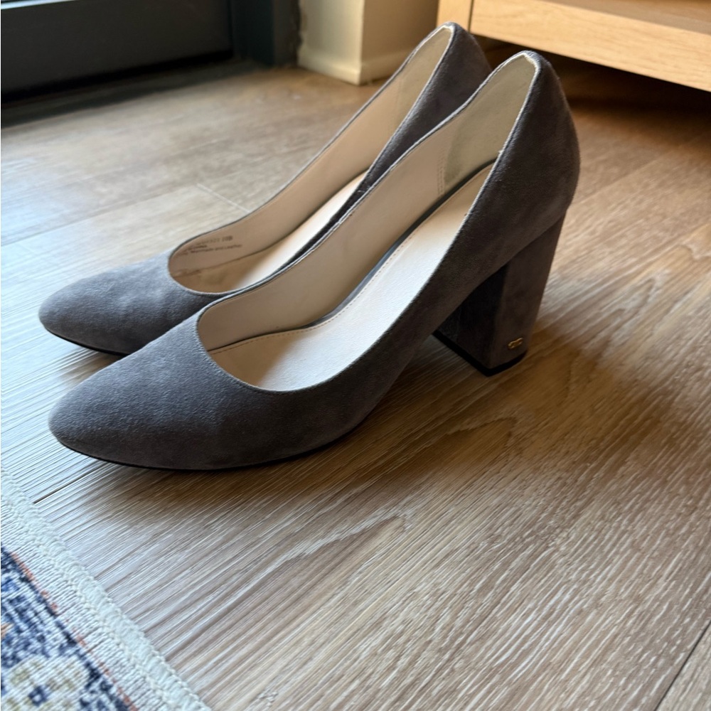 Cole Haan Gray Suede Block Heel Pumps